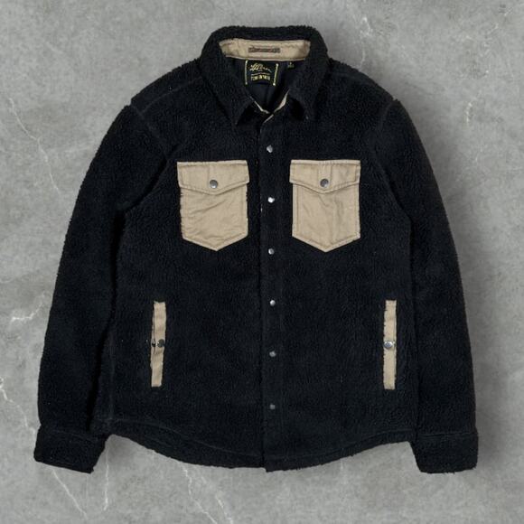 LL Bean x Todd Snyder Hi Pile Sherpa Polar Fleece Snap Jacket Black Size Large - Picture 1 of 7